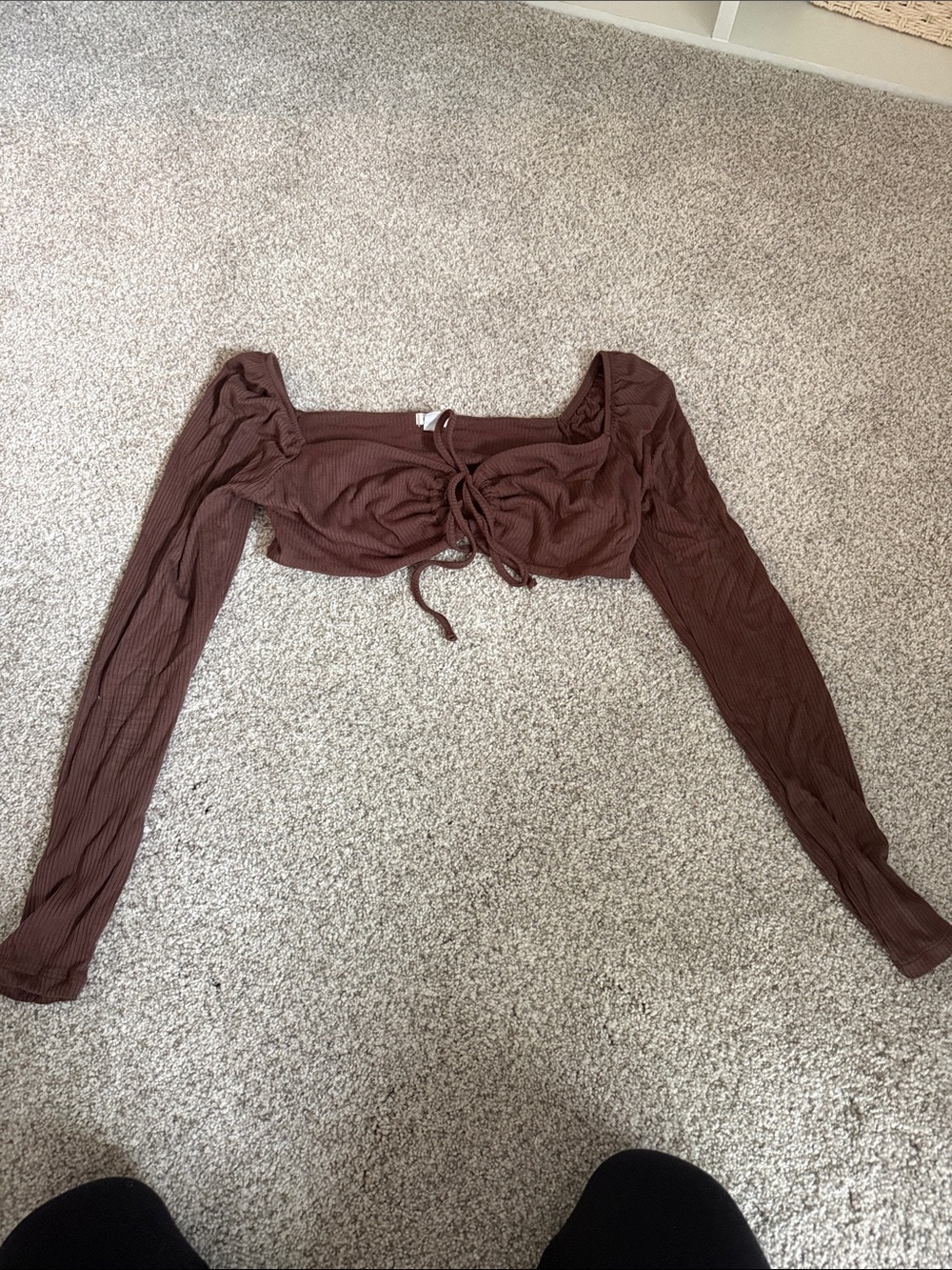 Garage Brown Long Sleeve Ribbed Crop Top